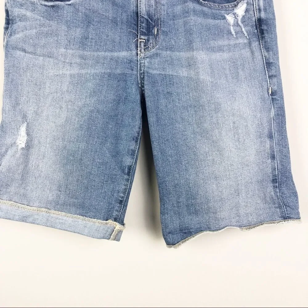 ANTHROPOLOGIE | LEVEL 99 Bermuda Length Denim Jean Shorts Women’s Waist Size 27 - Picture 4 of 9
